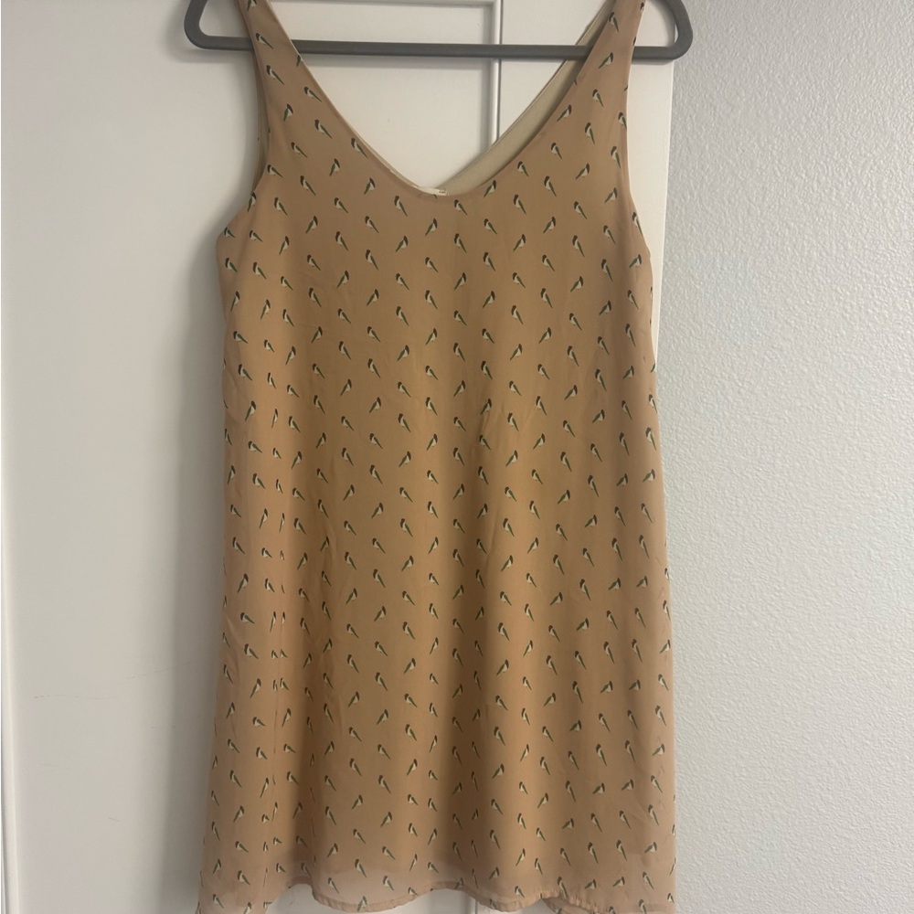Tan Sleeveless Dress with Pattern